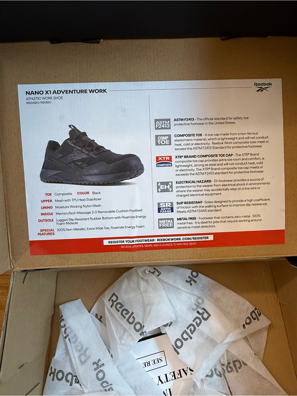 Reebok Work Nano X1 Adventure Composite Toe Shoes Size 9 - Picture 9 of 10